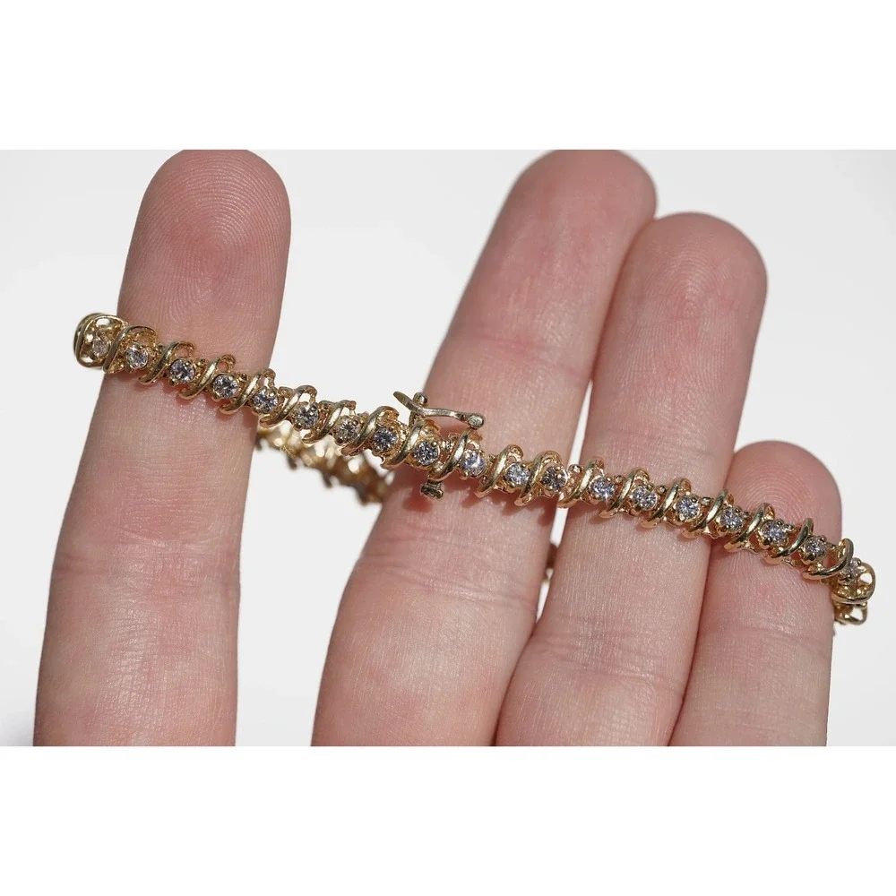 3 Ct 14k Solid Gold Natural VS1 Round Diamond Tennis Bracelet 7 3/8